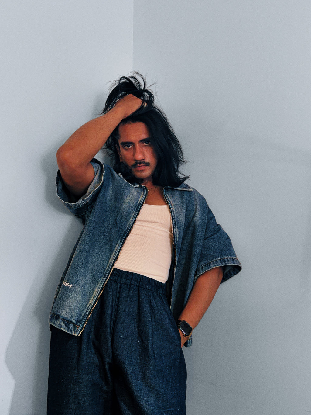 Vintage Wash Mor Bandhani Denim Shirt