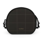 Round box bag, straight-on front view with the small Aarvein wordmark