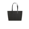 Peacock in Disguise grid tote in black nappa leather with a tonal grid pattern and long shoulder straps, front