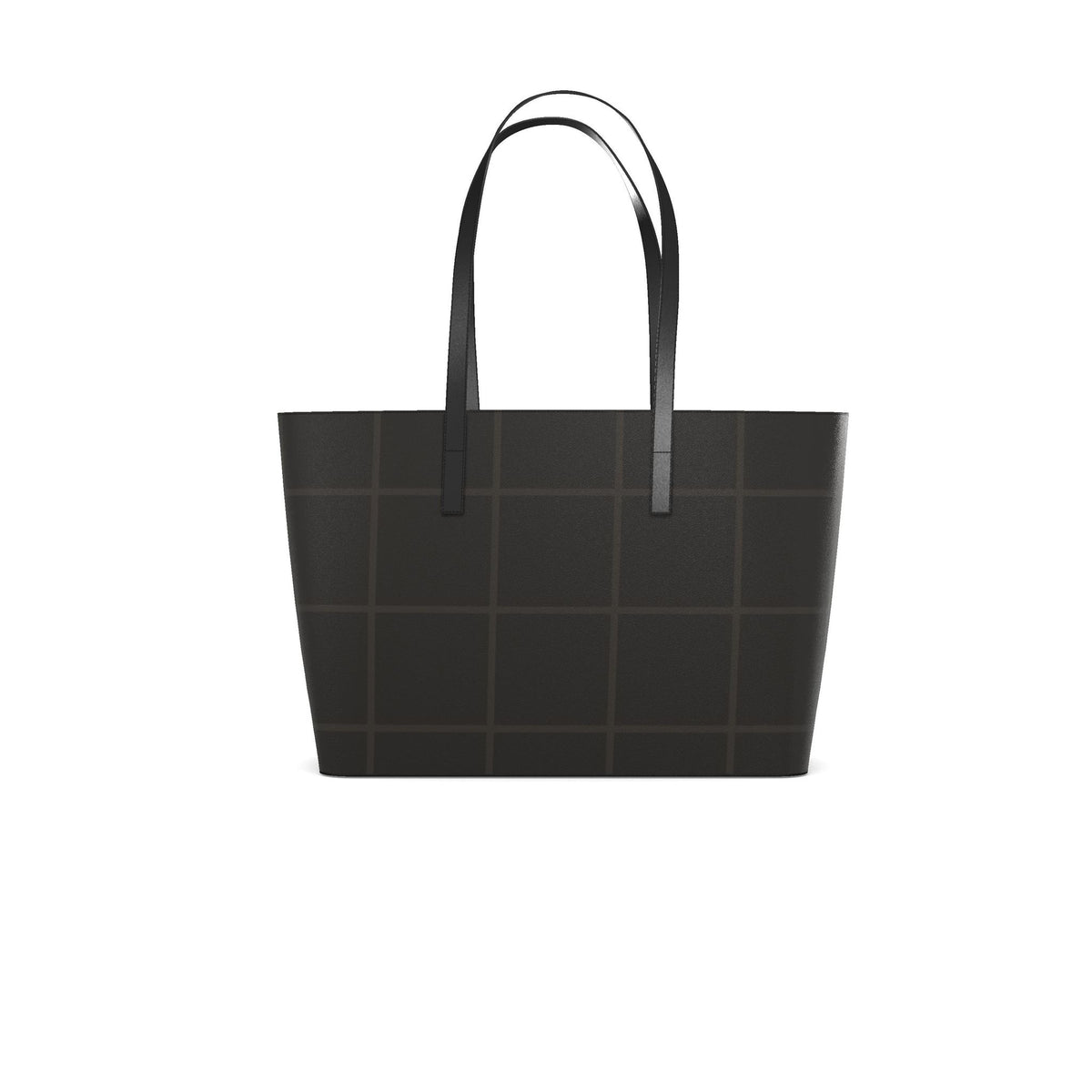 Peacock in Disguise grid tote in black nappa leather with a tonal grid pattern and long shoulder straps, front