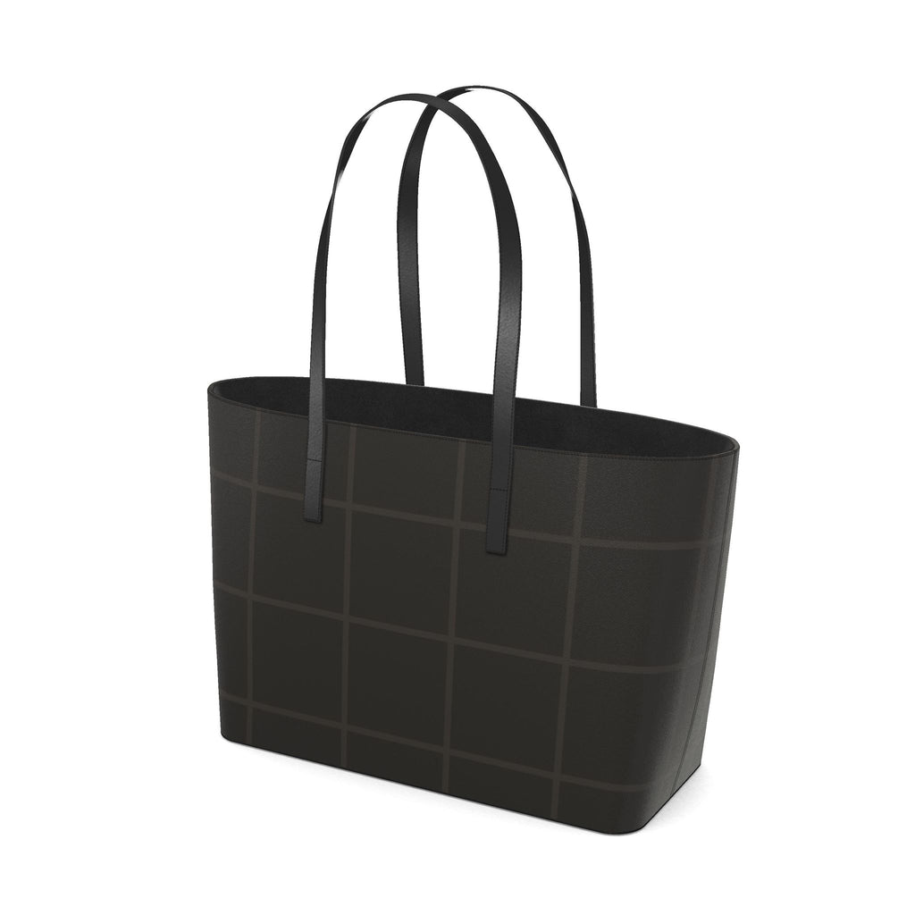 Grid tote in black nappa leather, angled side view