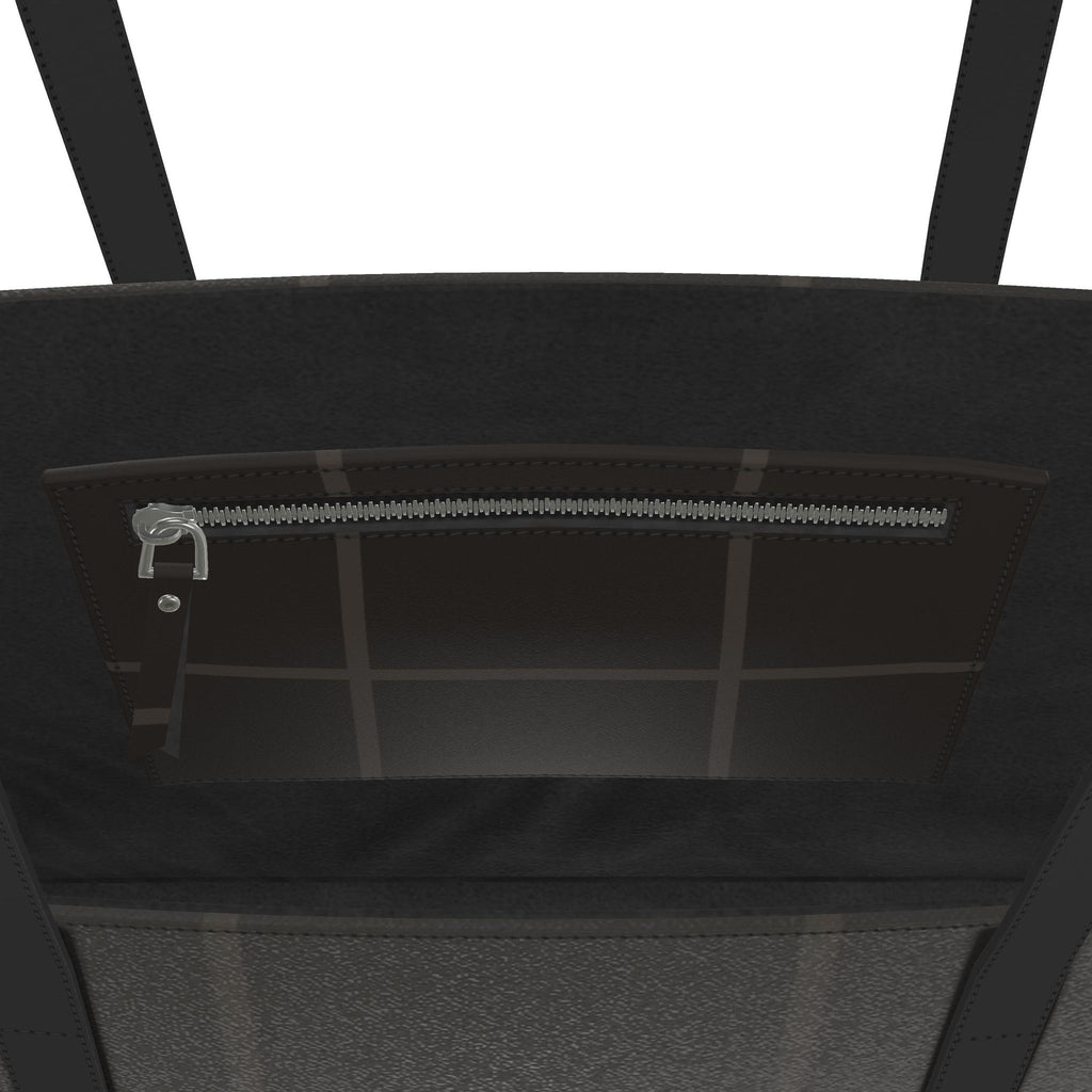 Inside of the grid tote showing the zip pocket and black lining