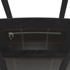 Inside of the grid tote showing the zip pocket and black lining