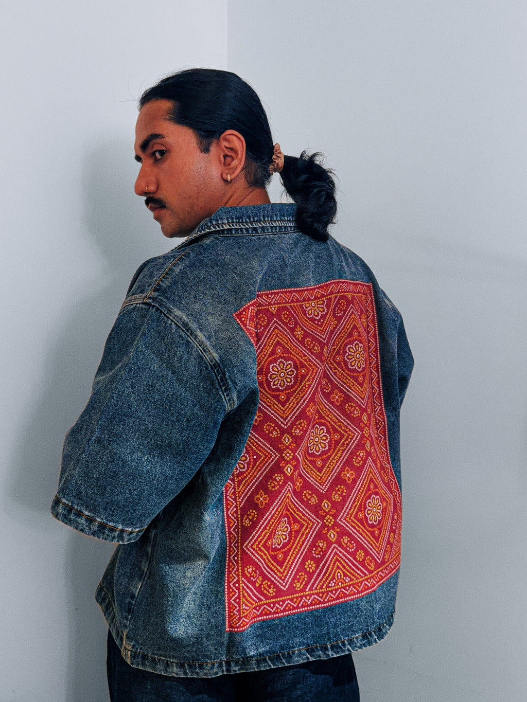 Vintage Wash Mor Bandhani Denim Shirt