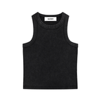 Mor Bandhani snow-washed tank in black, flat lay front