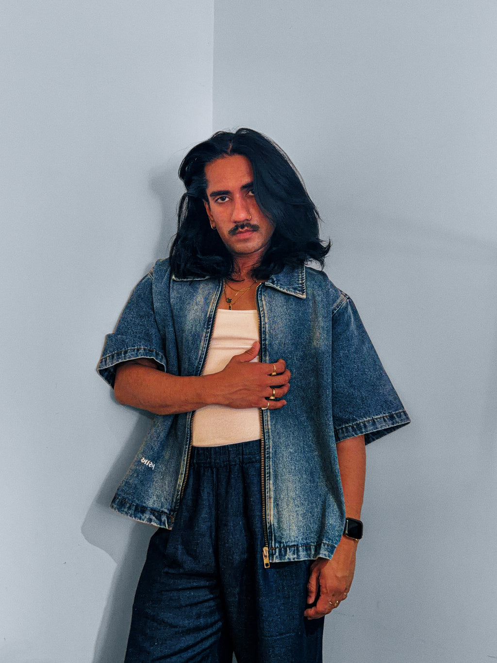 Vintage Wash Mor Bandhani Denim Shirt