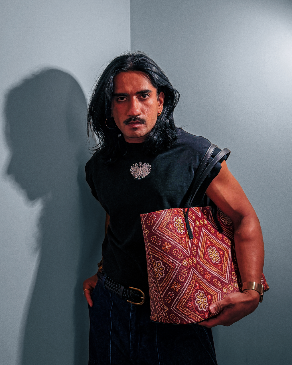 Mor Bandhani leather Tote