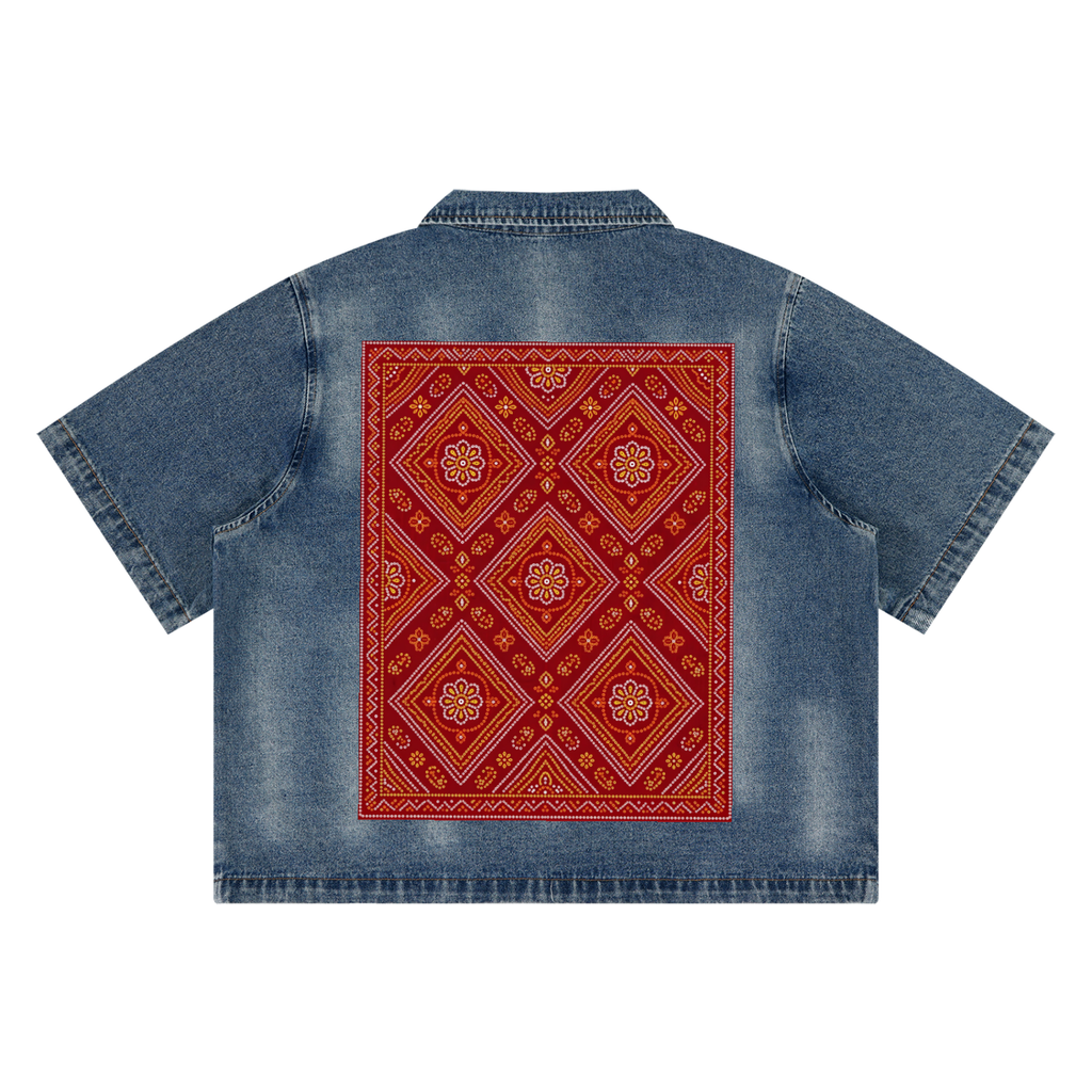 Vintage Wash Mor Bandhani Denim Shirt
