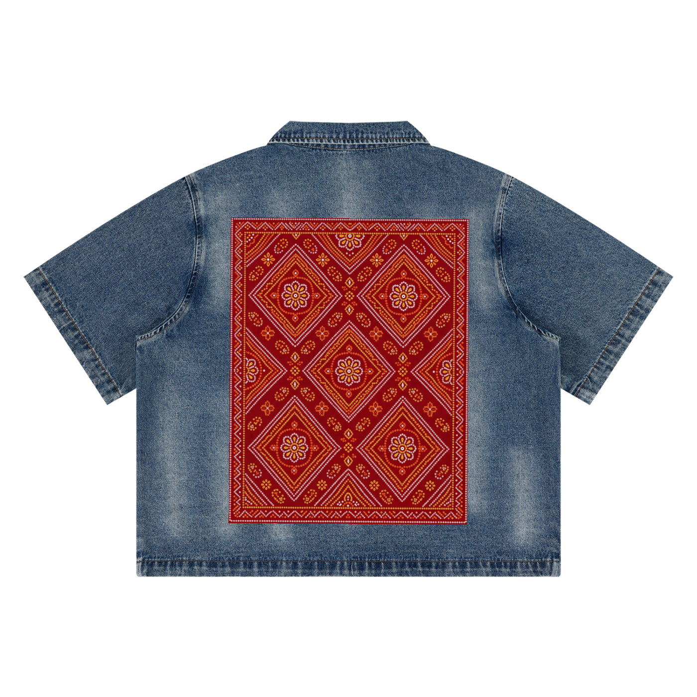 Vintage Wash Mor Bandhani Denim Shirt