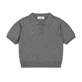 Peacock in Disguise grid knit polo in heather grey, front, cropped and boxy with a half-button collar and ribbed hem