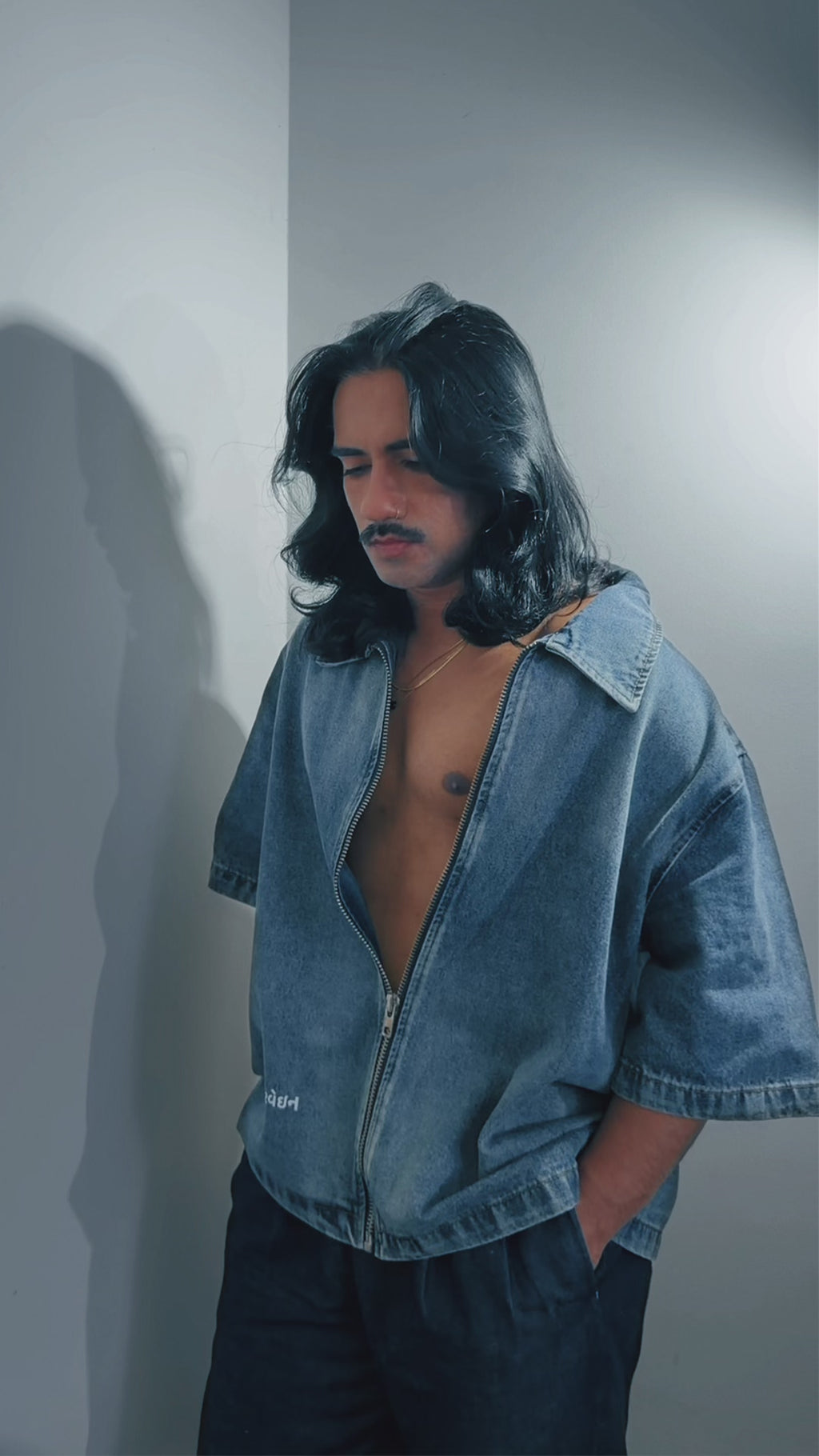 Vintage Wash Mor Bandhani Denim Shirt